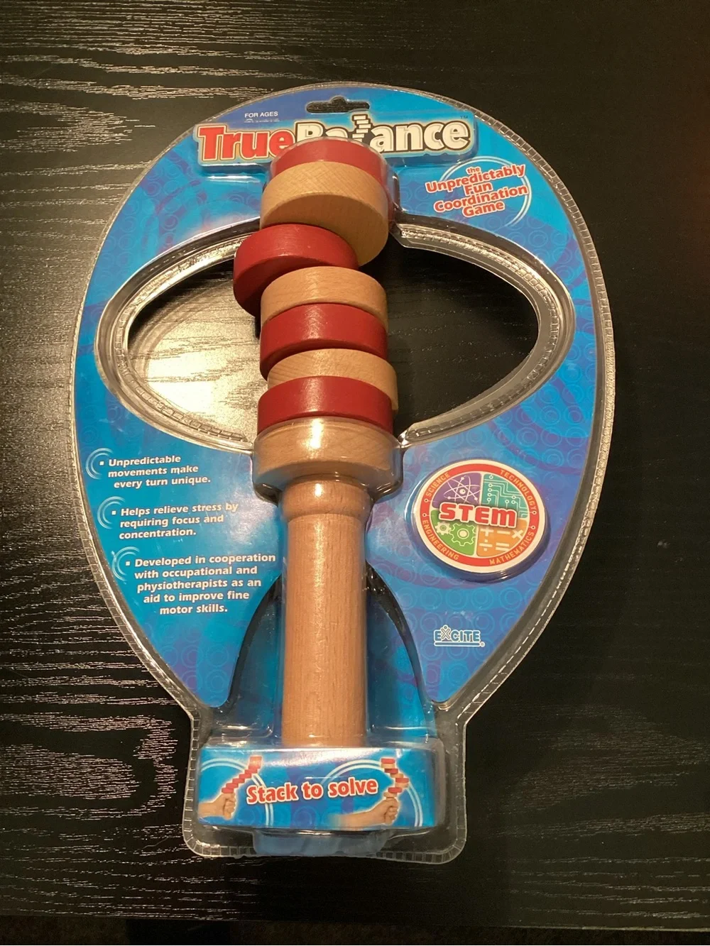True Balance Handheld Wooden Coordination Puzzle Toy by Excite STEM, Red NEW NOS